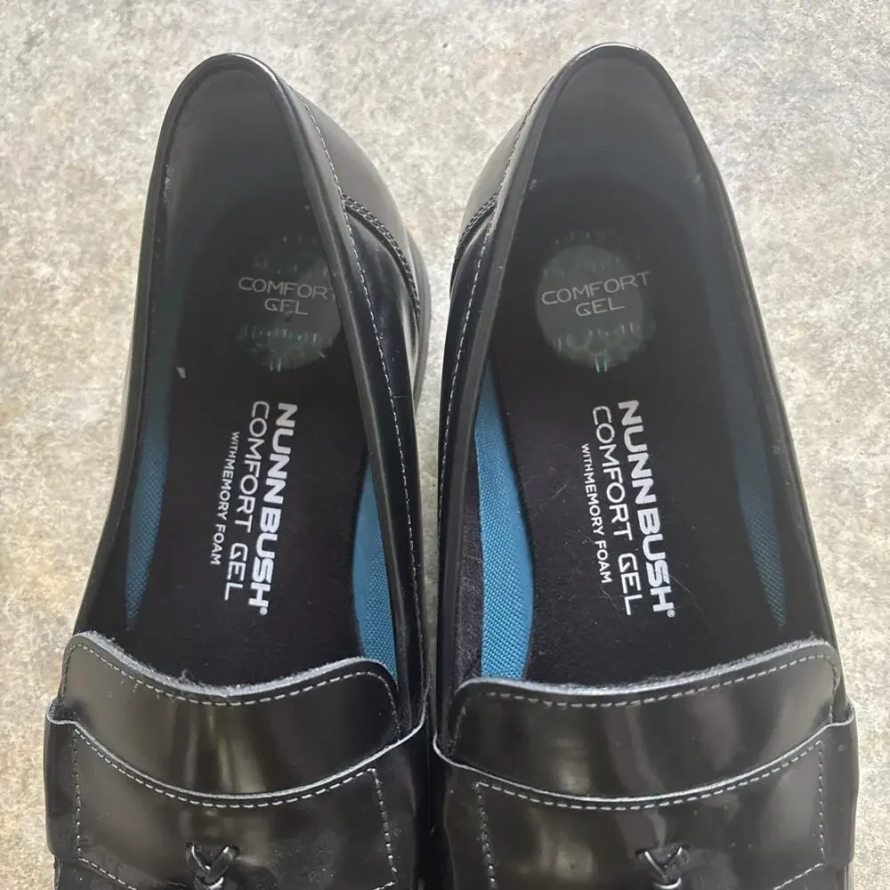 Nunn Bush Shoes Mens Slip-ons Loafers Black Leather Size 13M Comfort Gel Tassels